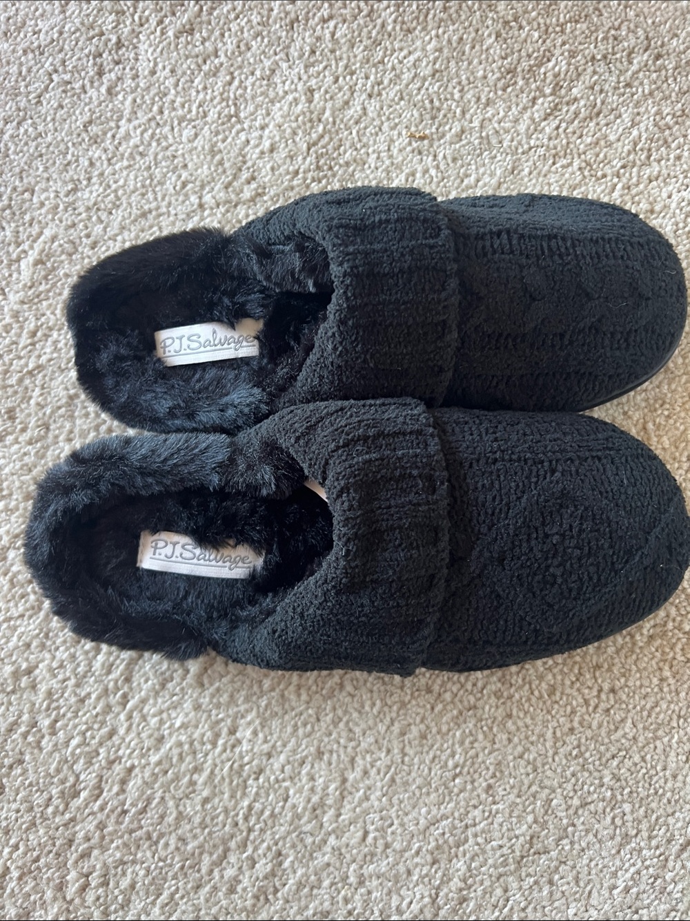 P.J. Salvage Black Plush Fleece Slip-On Slippers: new w/o tags
